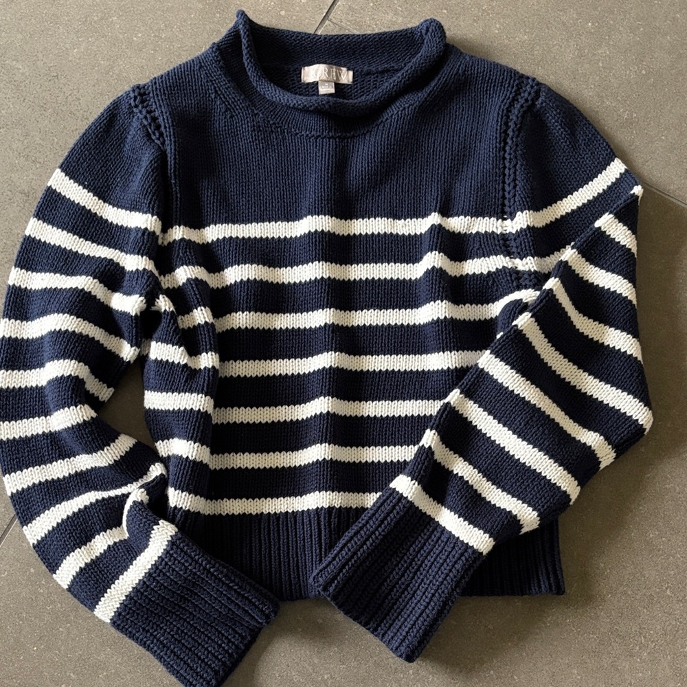 J. Crew Heritage cotton Rollneck™ sweater in navy stripe
